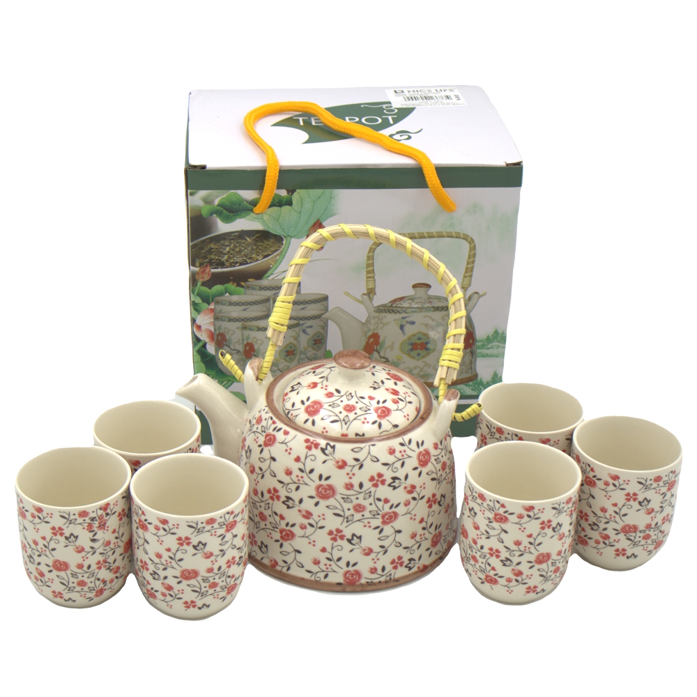 Porcelāna tējas komplekts: tējkanna un 6