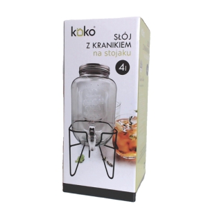 Burka stikla 4L ar krānu un metāla statīvu