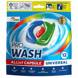 Veļas mazgāšanas kapsulas Pro Wash 12gab(Universal)