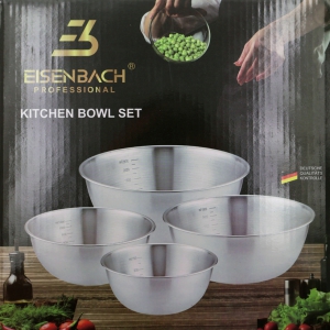 Bļodu komplekts metāla(Ø16cm 0.8L/ Ø18cm 1.3L/ Ø22cm 1.9L/ Ø24cm 2.6L)
