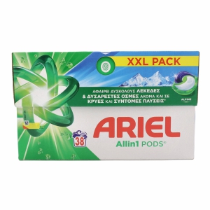 Veļas mazgā&scaron;anas kapsulas ARIEL Allin1 38gab.(Alpine) 725.8g.
